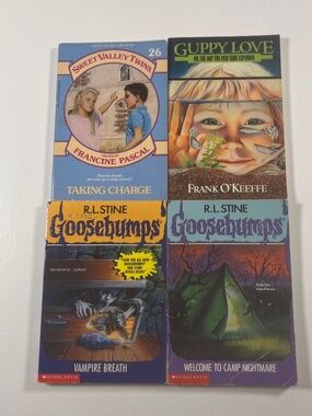 Lot of 4 80s 90s Kids Paperbacks Sweet Valley Twins Goosebumps Guppy Love Books
